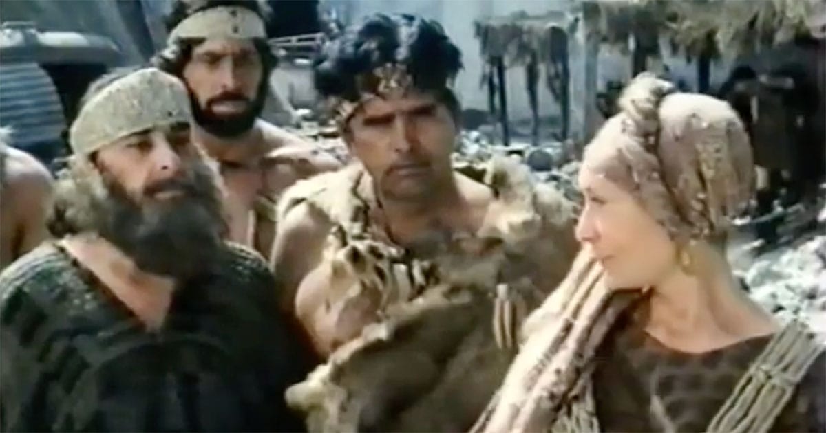 Group from the Savage Reservation in "Brave New World" (1980) showing traditional life outside the controlled society.
