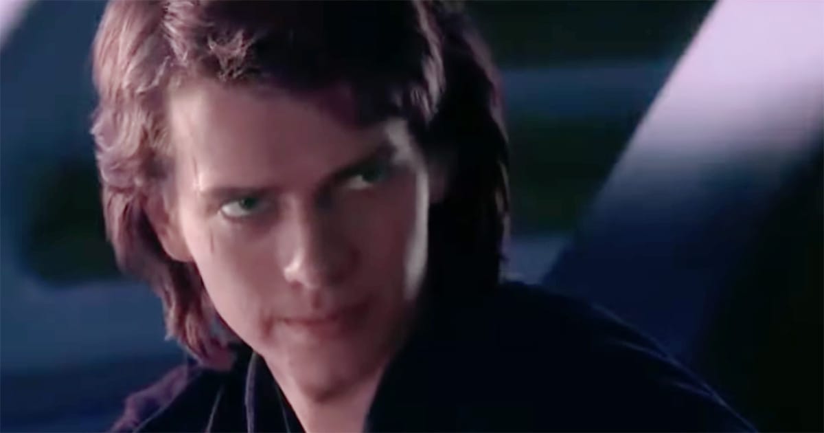 Anakin Skywalker with an intense expression during the events of “Revenge of the Sith.”