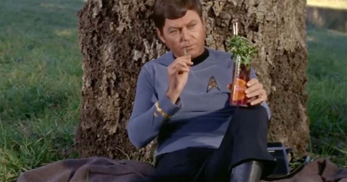 Dr. McCoy relaxing under a tree in the classic "Star Trek" episode "This Side of Paradise"
