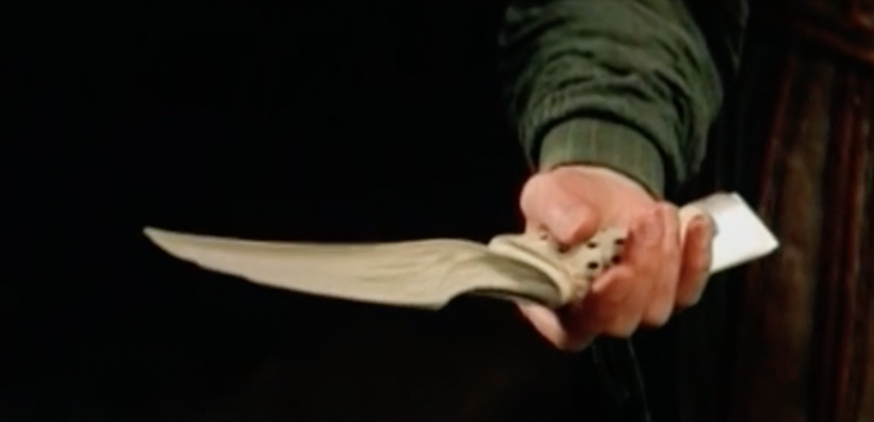 Close view of a crysknife from the 1984 film adaptation of "Dune."