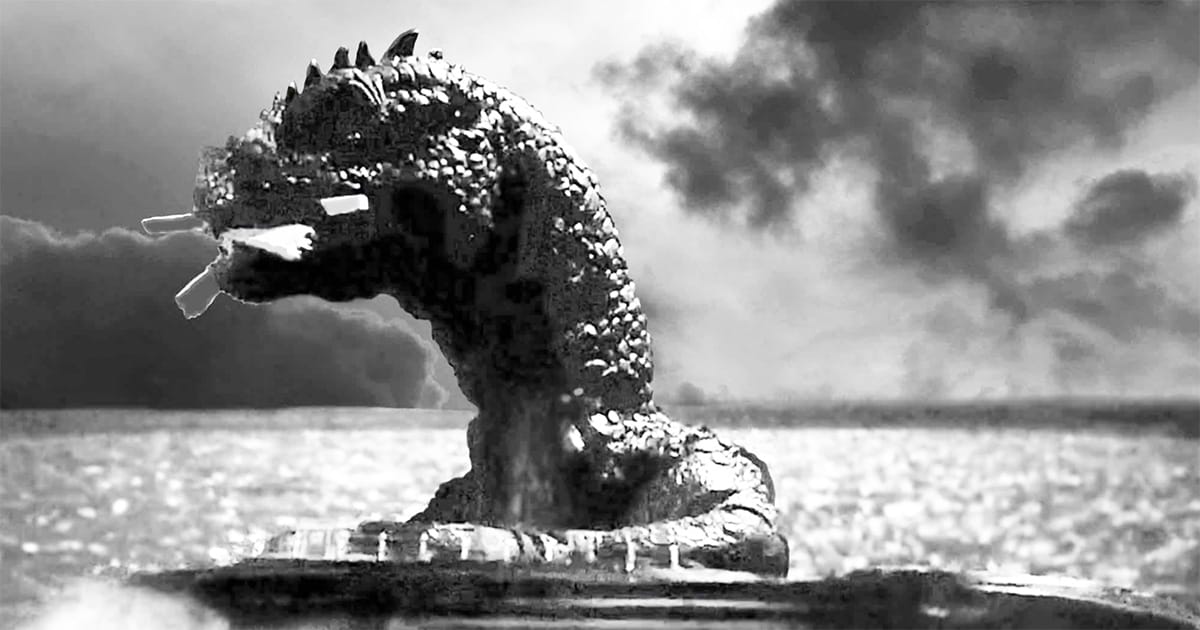A screen capture from the “The Beast from 20,000 Fathoms” (1953).