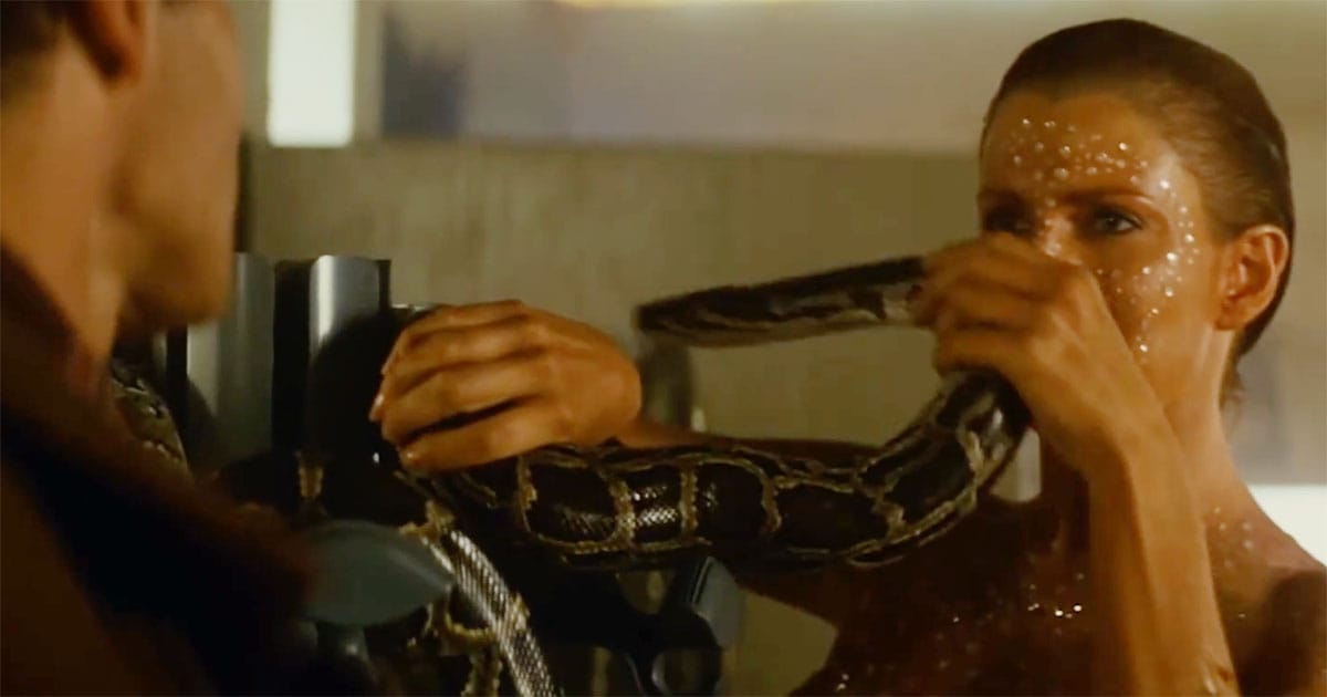 Zhora wraps an artificial snake around Deckard in "Blade Runner" (1982).