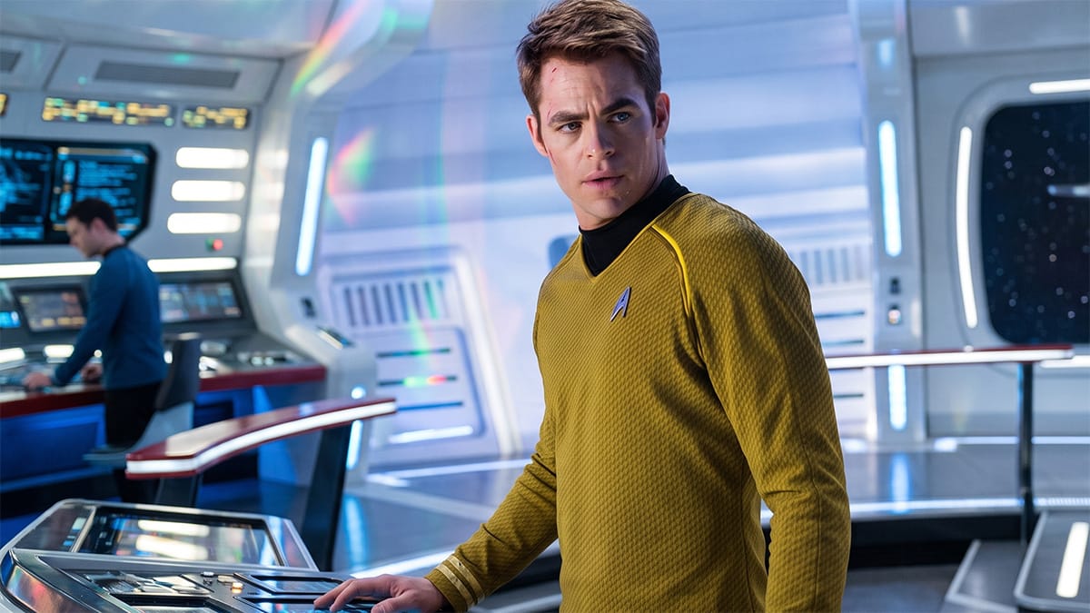A still from the 2009 film showing Pine as Kirk.