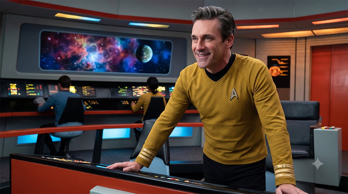 Jon Hamm as Captain Kirk.