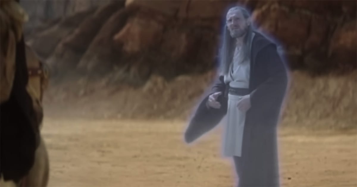 Force ghosts of Anakin Skywalker, Yoda, and Obi-Wan Kenobi appearing together at the end of "Return of the Jedi."