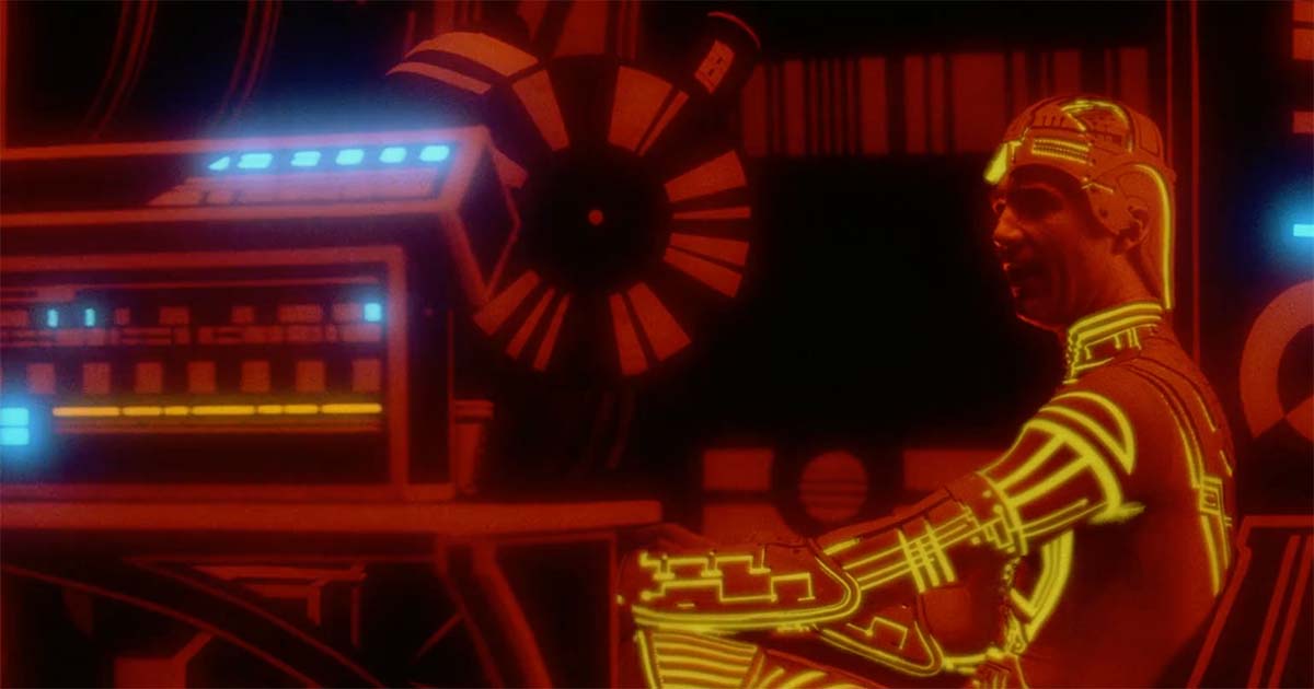 Sark operates the Master Control Program's command console inside the digital world of the 1982 science fiction film "TRON."