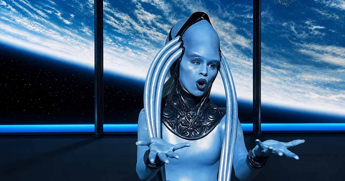 Diva Plavalaguna performing during the opera sequence aboard Fhloston Paradise in "The Fifth Element."