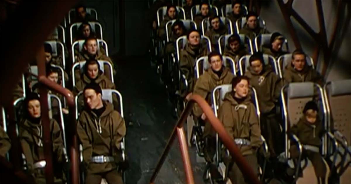 Passengers aboard the escape spacecraft in "When Worlds Collide" (1951), chosen to survive the destruction of Earth.