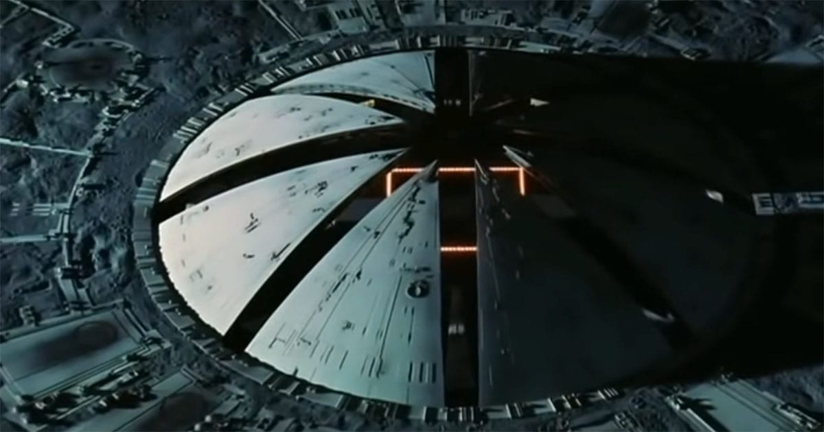 Futuristic lunar base from "2001: A Space Odyssey" showing the large underground Moon facility imagined for 2001.