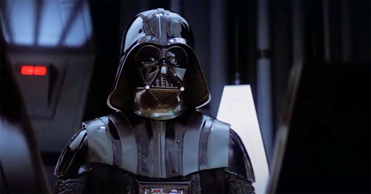 Darth Vader in full armor aboard the Death Star in “Star Wars”