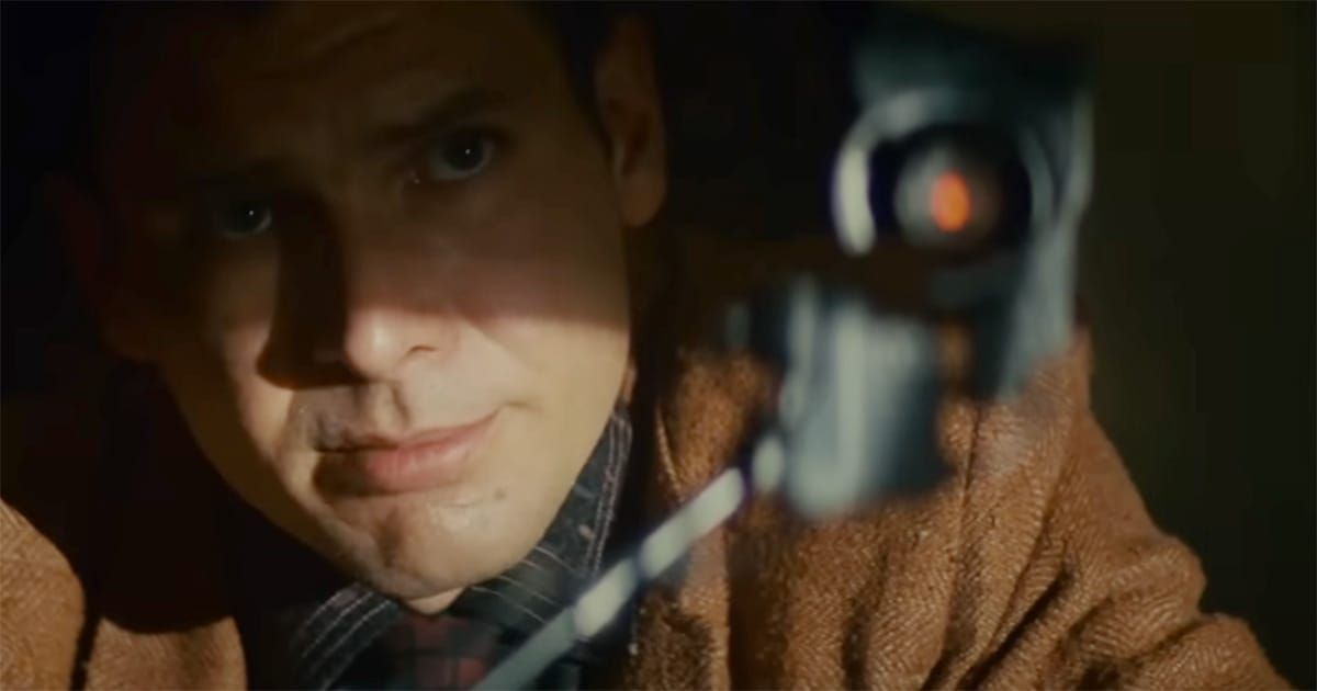 Close-up of Rick Deckard using the Voight-Kampff machine in "Blade Runner."