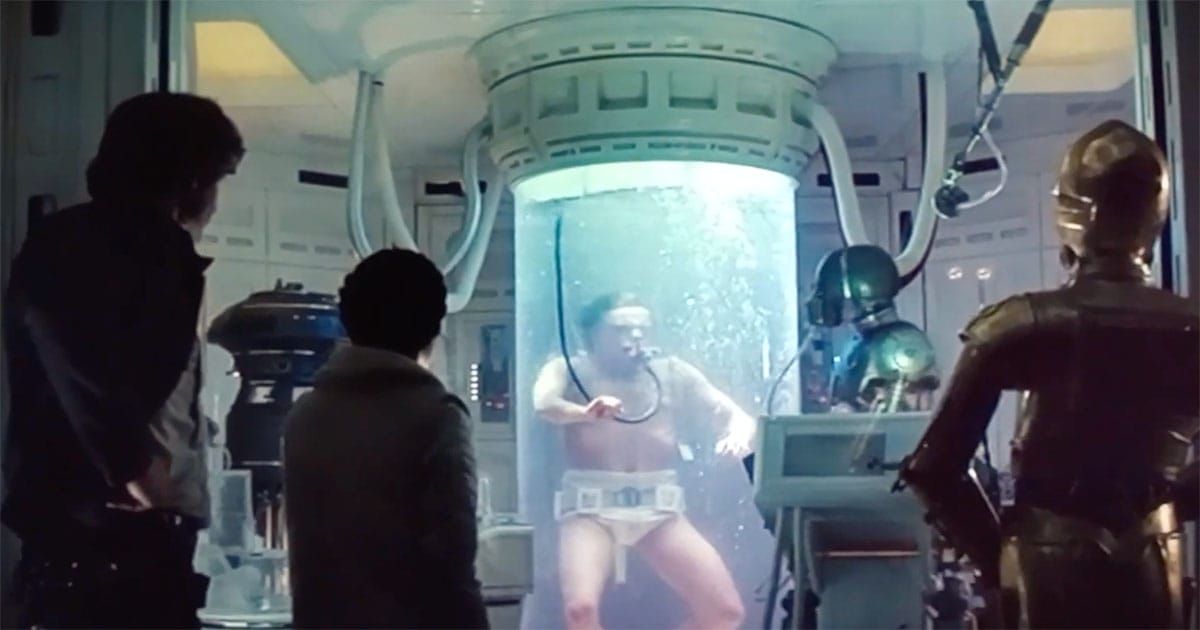 Luke Skywalker healing in a bacta tank in “The Empire Strikes Back” aboard a Rebel medical ship