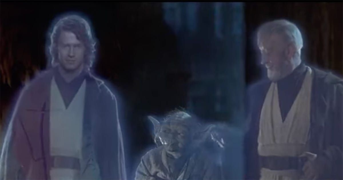 Anakin, Yoda, and Obi-Wan as Force ghosts