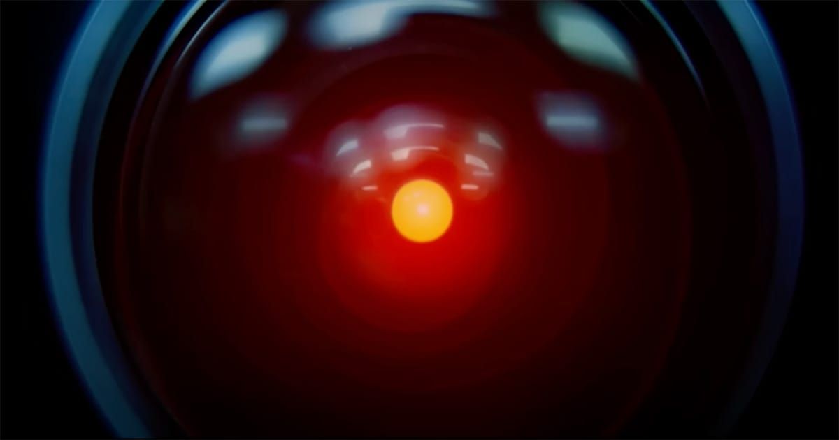 HAL 9000's glowing red camera eye from "2001: A Space Odyssey" (1968).