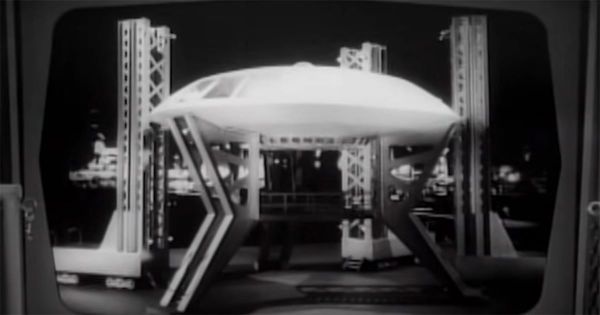 Black and white image of the Jupiter 2 spacecraft from "Lost in Space."