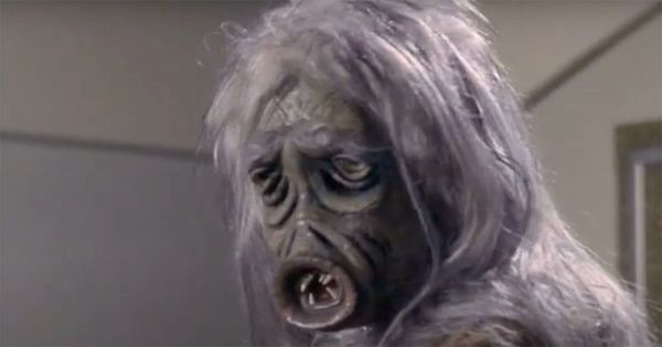 Salt Vampire alien with gaunt face, fanged mouth, and wild hair from "Star Trek: The Original Series" episode "The Man Trap."