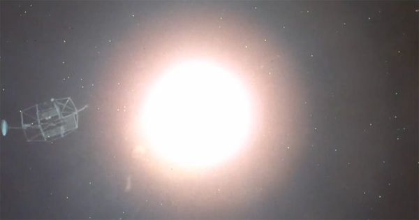 A lone geodesic forest dome drifting through space toward the sun in Silent Running from 1972.