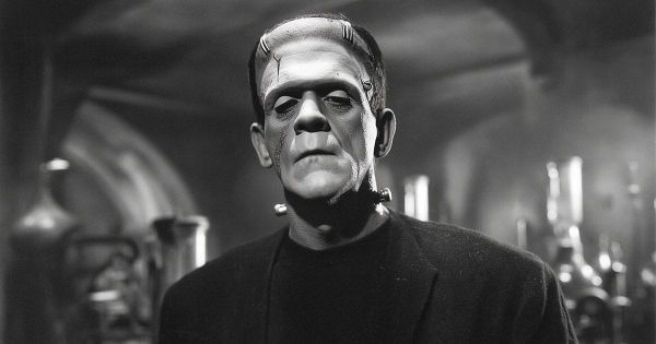 The Frankenstein monster in black and white.