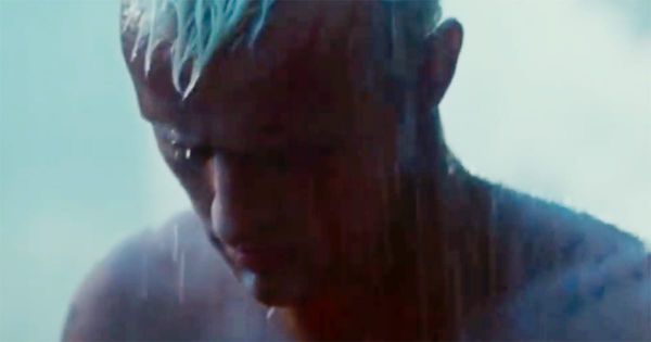Roy Batty stands in the rain during the climactic final act of "Blade Runner" (1982), contemplating life, memory, and mortality.