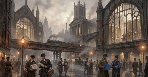 Victorian London transformed by mechanical computers in "The Difference Engine"