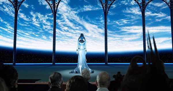 Diva Plavalaguna performing on stage aboard Fhloston Paradise in "The Fifth Element."