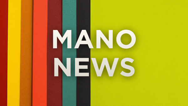 Text reading MANO News against a background of red, blue, black and green stripes.