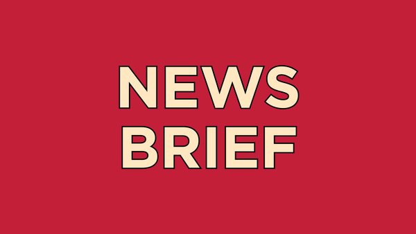 Yellow text reading "News Brief" against a red background.