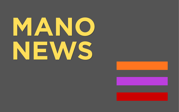 MANO News logo with yellow text and red, purple and orange lines on a dark gray background.
