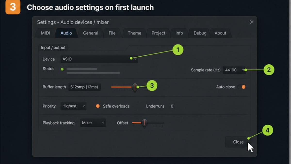 FL Studio first launch audio settings visualization