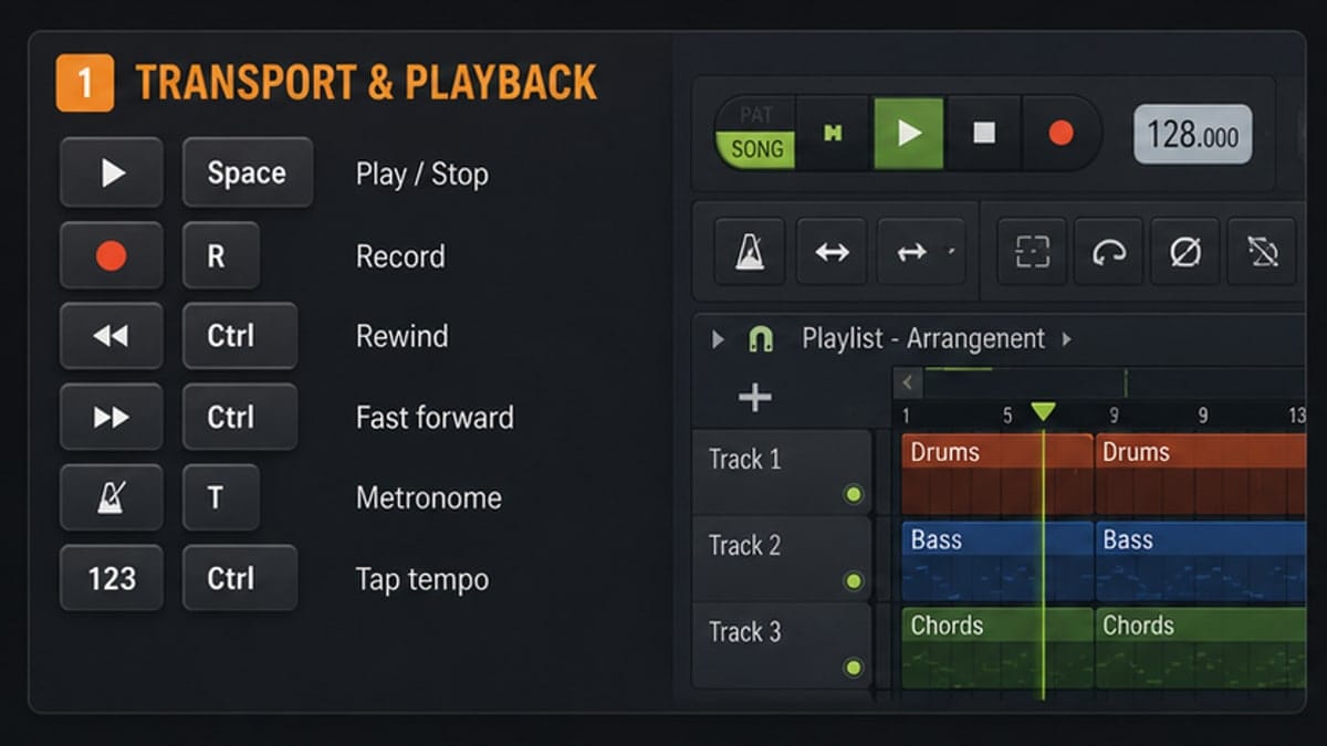 FL Studio transport and playback shortcuts visualization