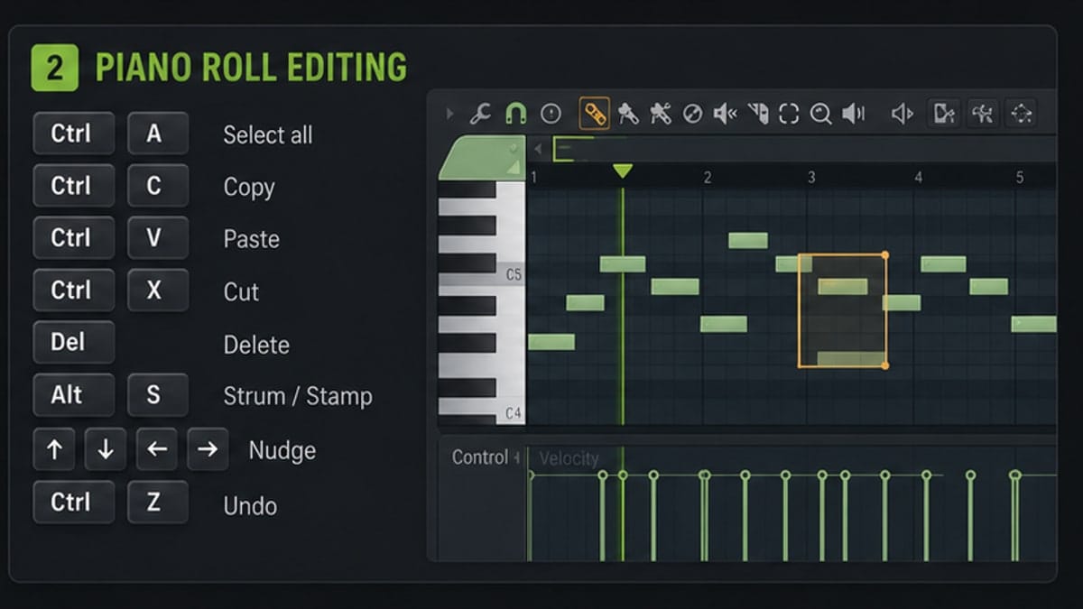FL Studio Piano Roll editing shortcuts visualization