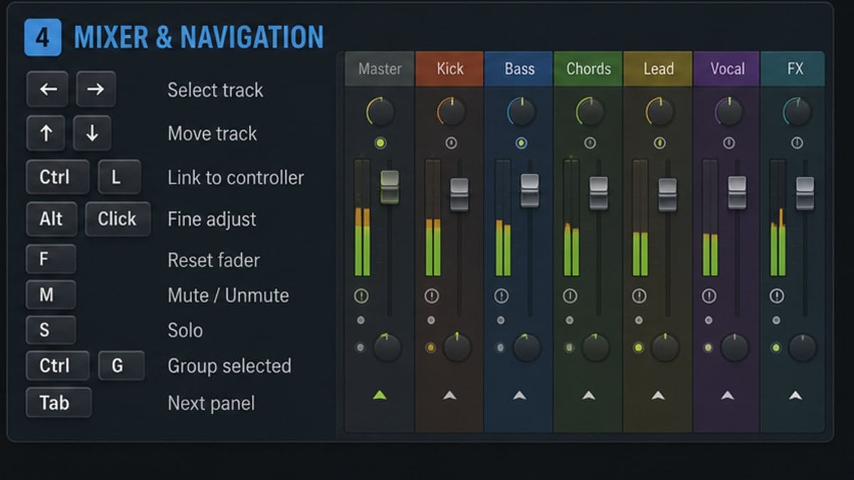 FL Studio Mixer and navigation shortcuts visualization