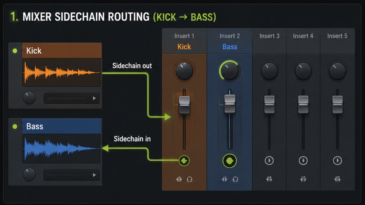 FL Studio Mixer sidechain routing visual