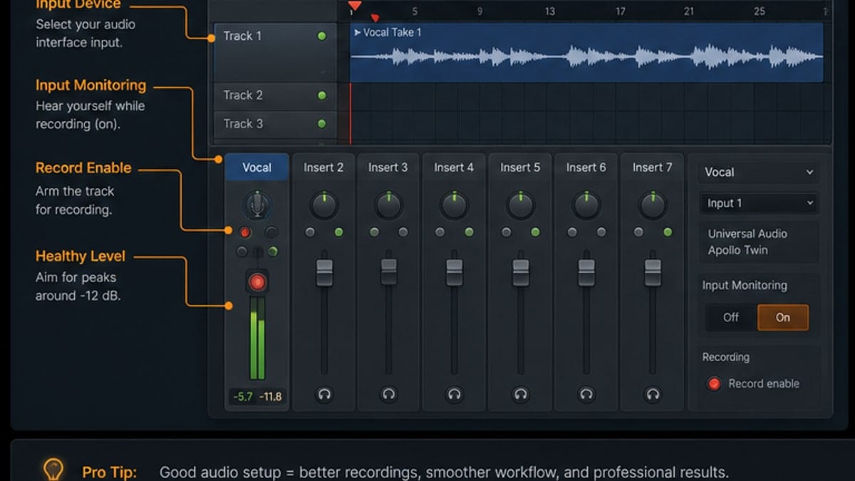 FL Studio Playlist audio track assignment annotated for vocal recording