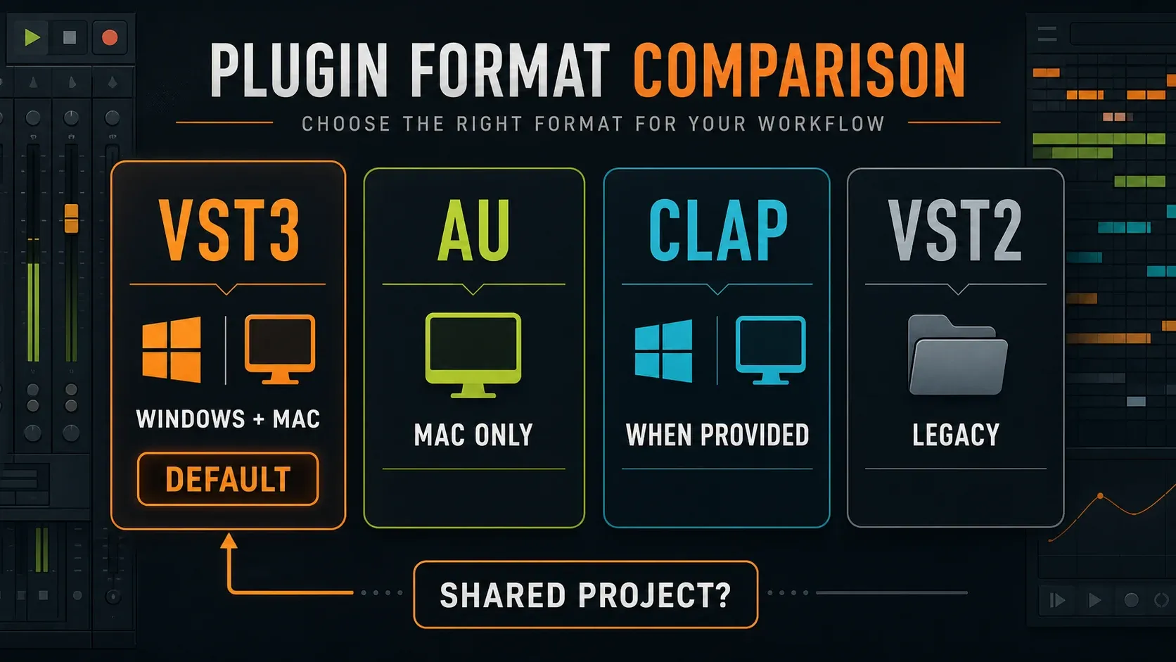 VST3, AU, CLAP and VST2 compared for Windows, Mac and shared FL Studio projects