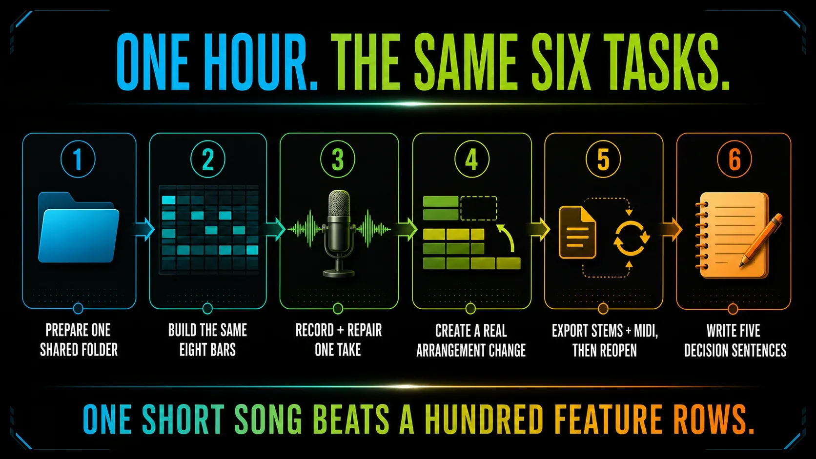 Six-step one-hour trial test for choosing between Ableton Live and FL Studio