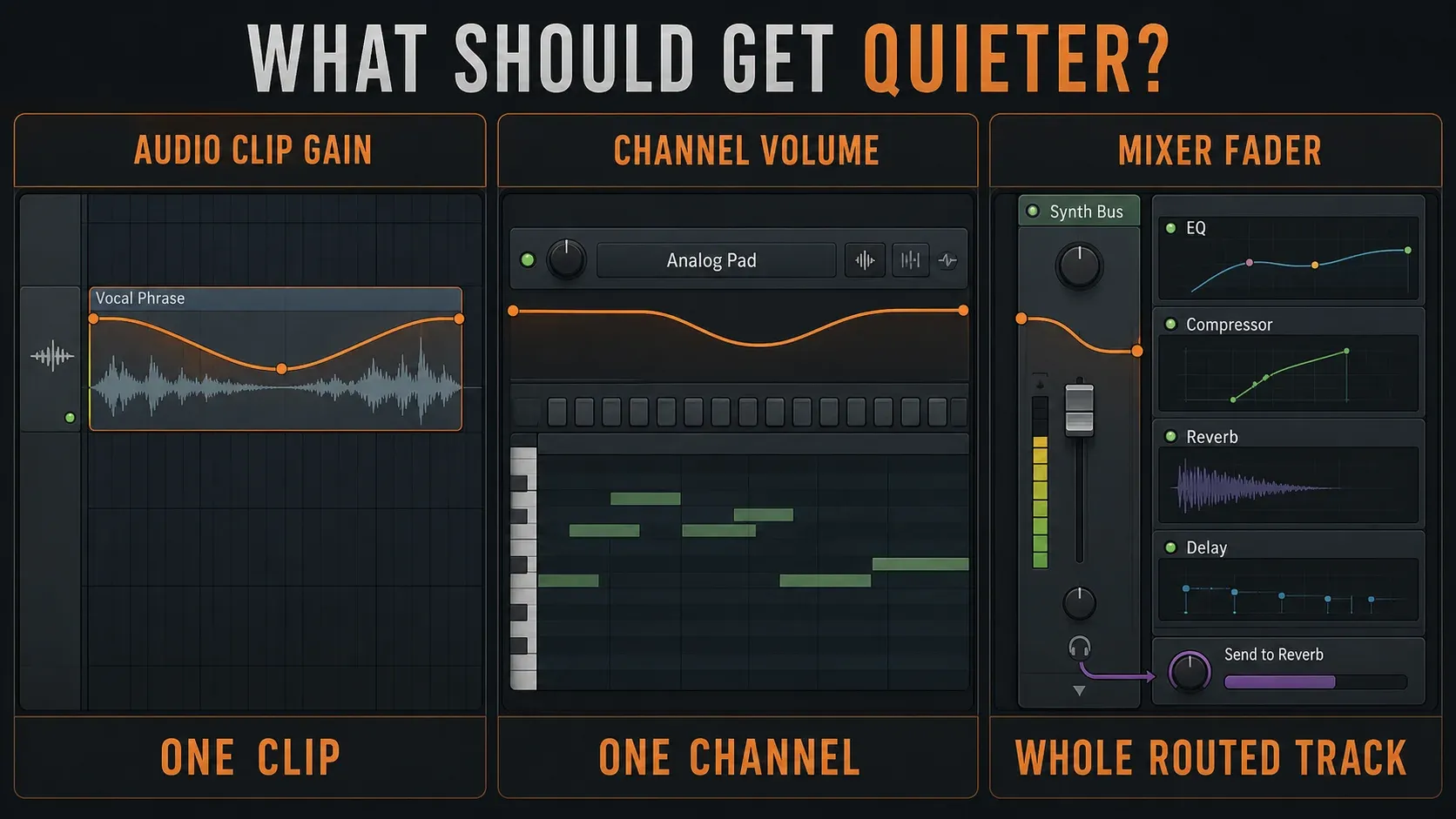 FL Studio volume automation comparison for Audio Clip Channel and Mixer targets