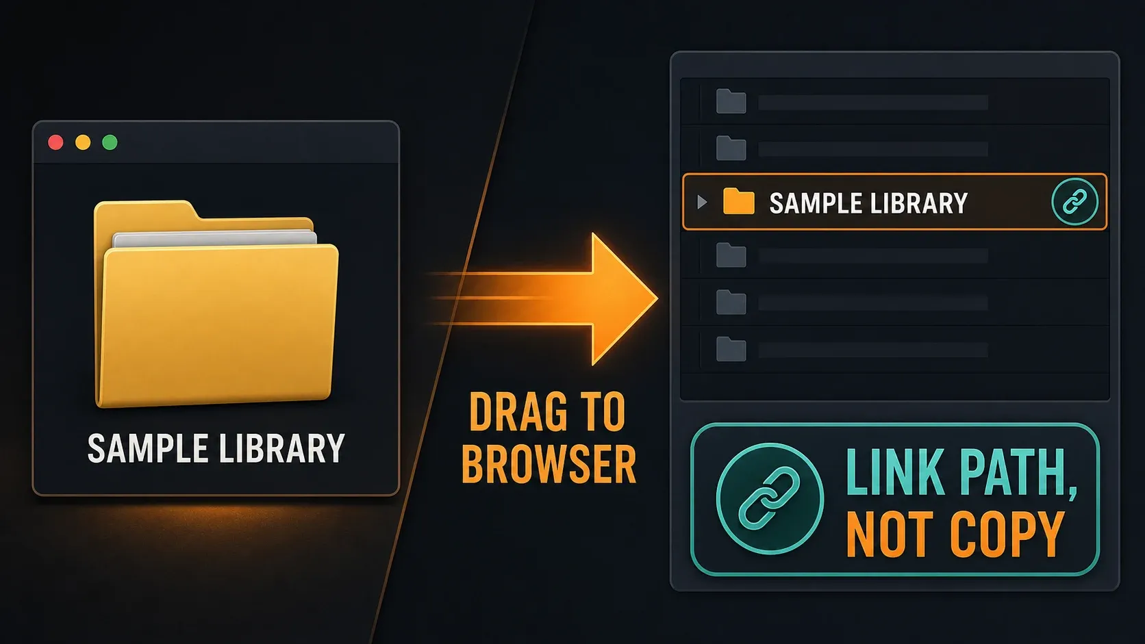 Sample Library folder linked to the FL Studio Browser without copying its files