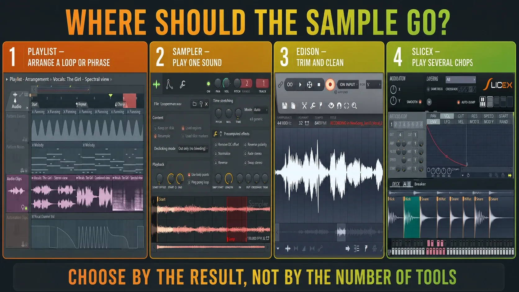 FL Studio Audio Clip Sampler Edison and Slicex compared by sampling task