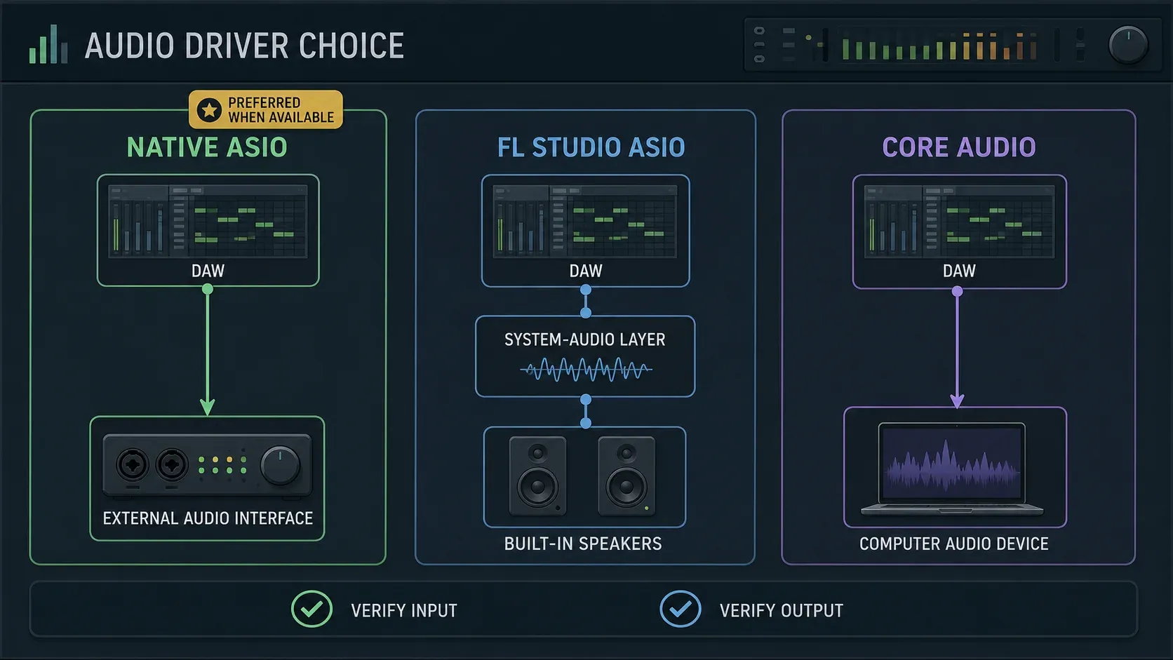 FL Studio audio driver choice between native ASIO FL Studio ASIO and Core Audio