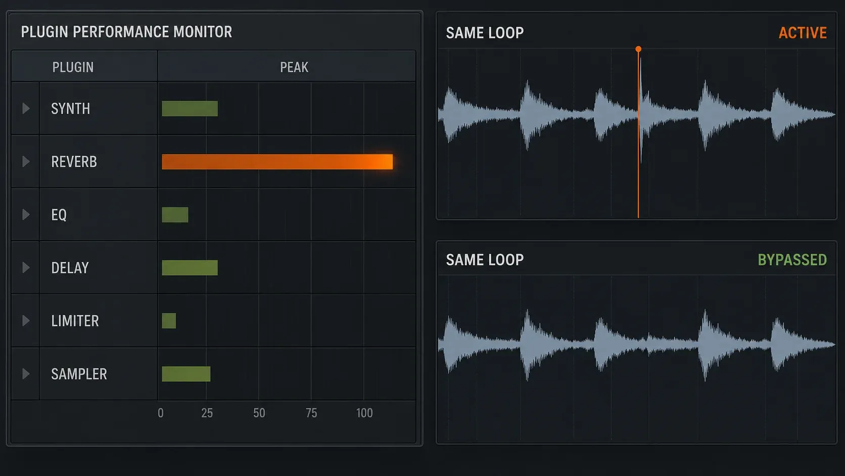 FL Studio Plugin Performance Monitor isolating a plugin that causes audio crackling