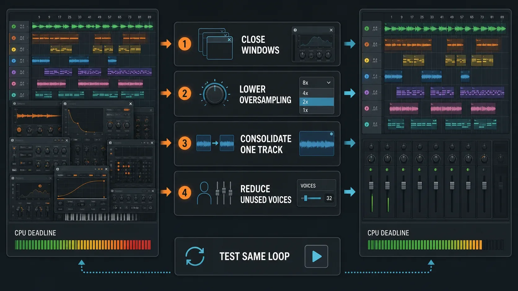 FL Studio project load reduction with plugin windows oversampling consolidation and polyphony