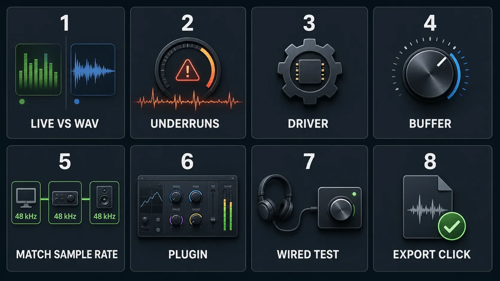 FL Studio audio crackling five-minute troubleshooting order from render test to export checks