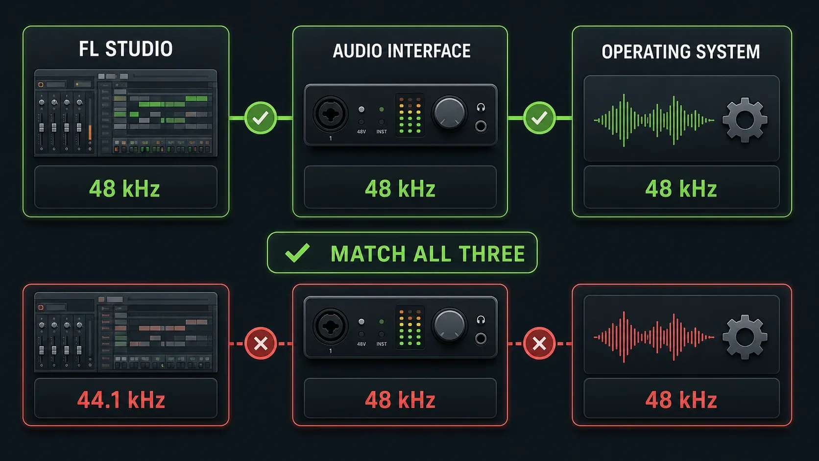 Matching FL Studio interface input output and operating system sample rates