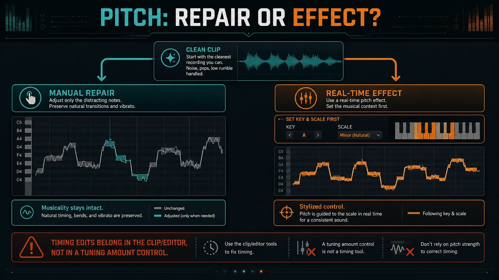 FL Studio vocal pitch workflow comparing manual NewTone repair with real-time Pitcher effect