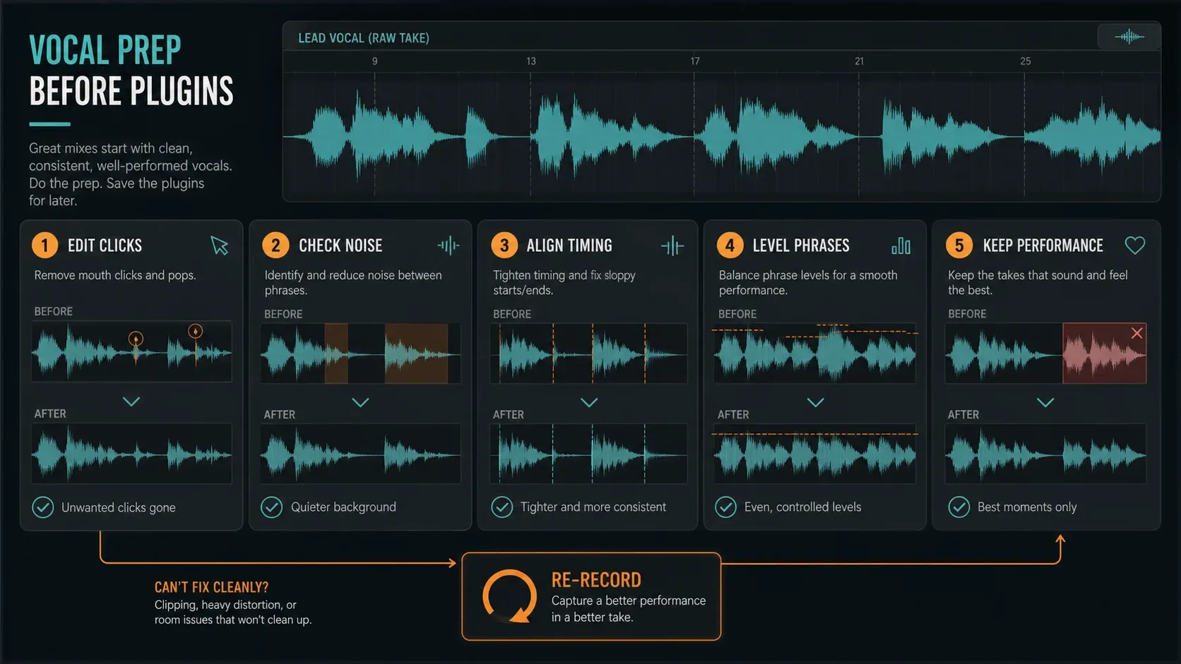 FL Studio vocal preparation checklist for edits noise timing gain and performance