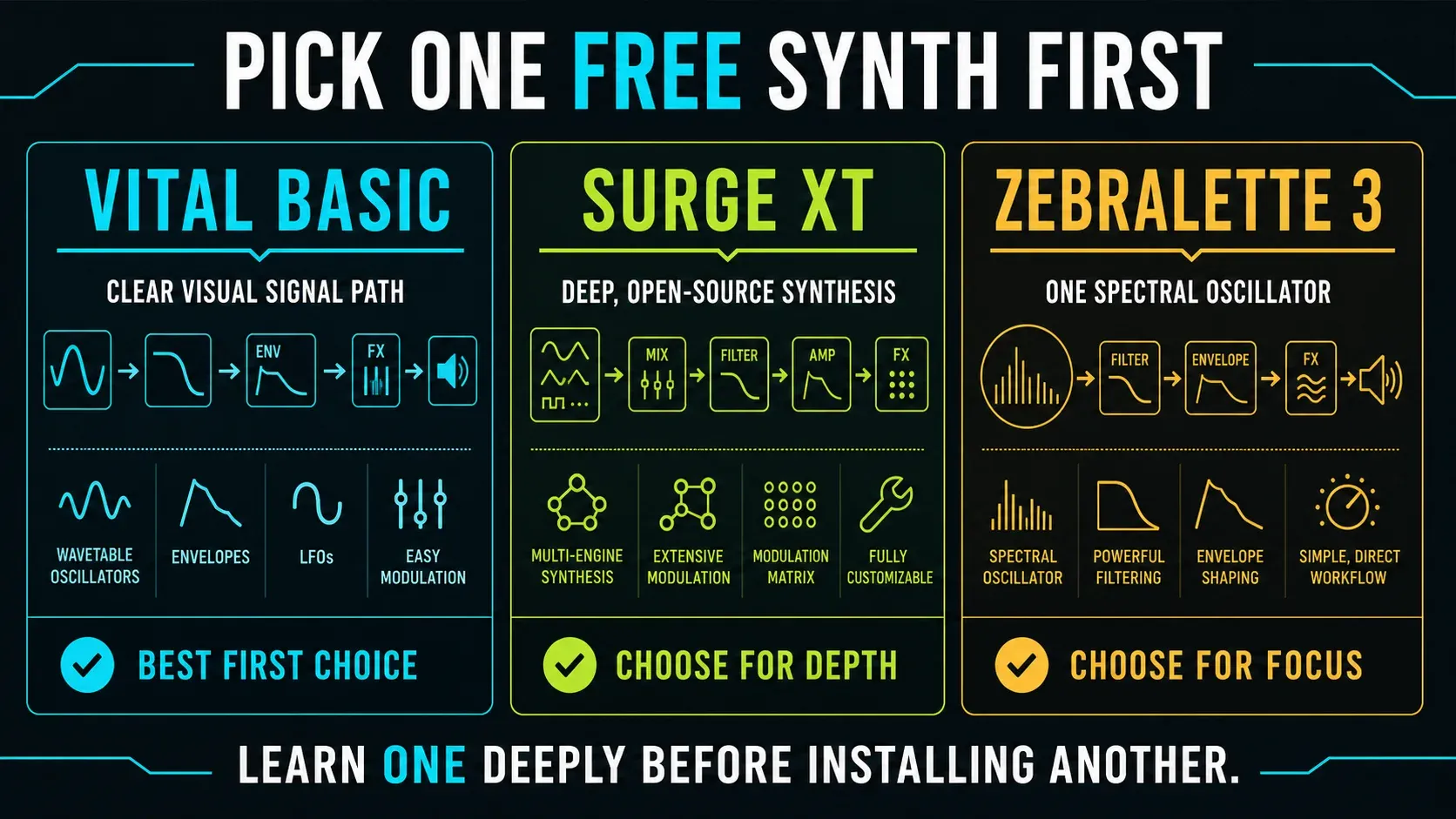 Vital Surge XT and Zebralette 3 decision guide for choosing one free FL Studio synth