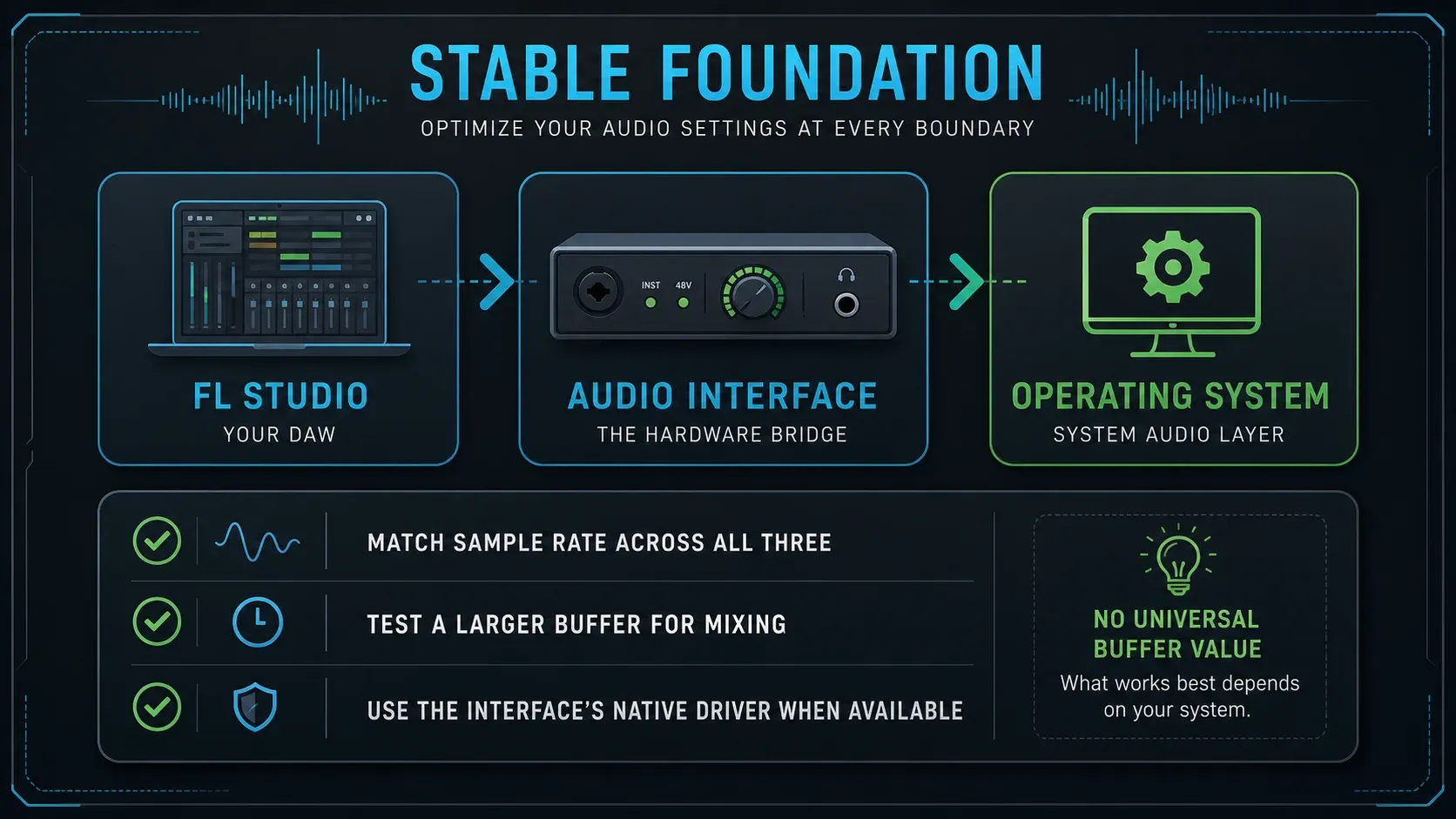 FL Studio CPU foundation with architecture-aware buffer and matched sample rate