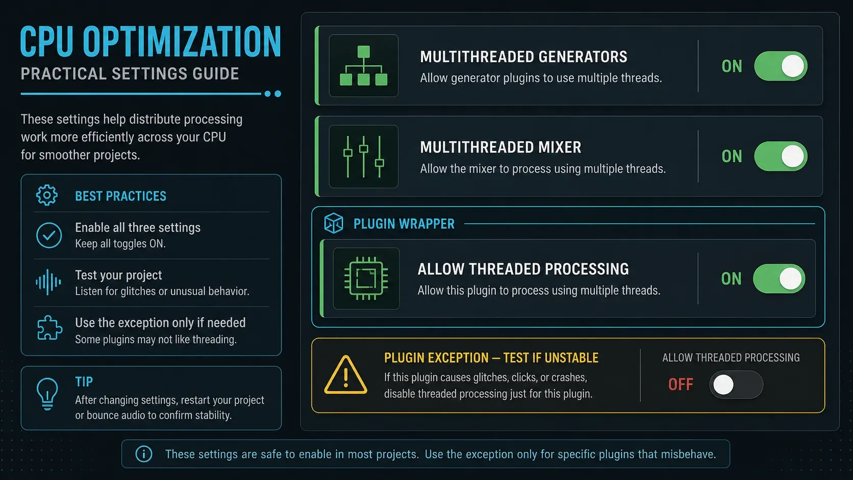 FL Studio multithreaded generator mixer and wrapper processing switches