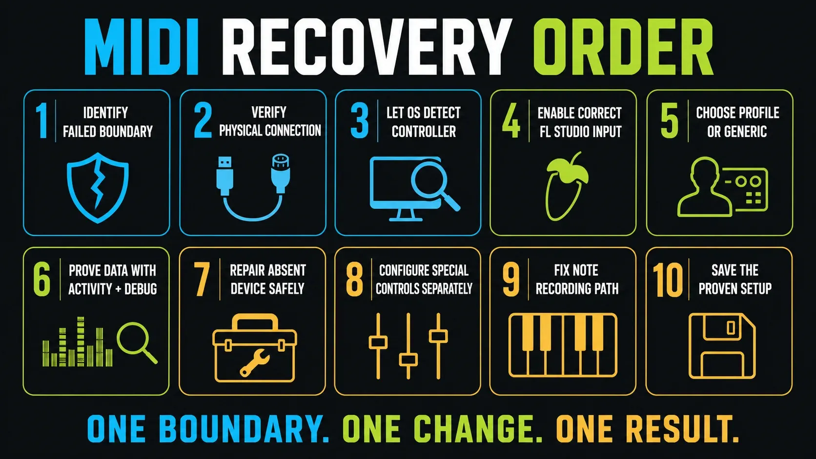 Ten-step FL Studio MIDI keyboard connection and no-input recovery order
